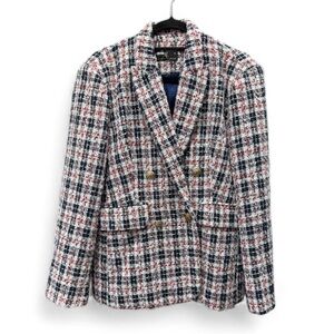 Charlotte London Plaid Double-Breasted Tweed Blazer